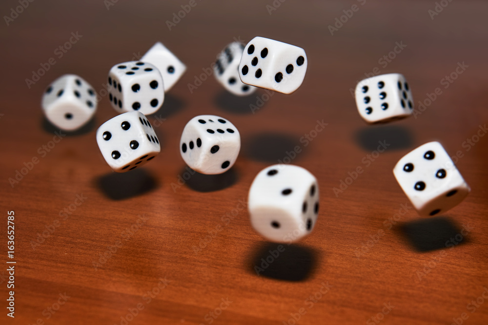 Dice thrown on the table. Sunrise. Toned. Dice thrown on the table. Sunrise. Toned.