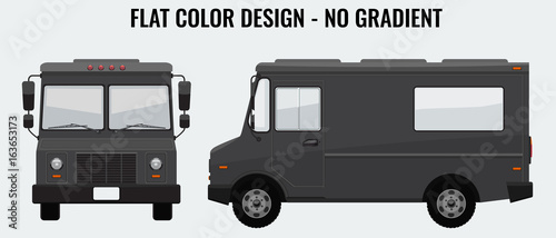 Food Truck Hi-detailed with solid and flat color design template for Mock Up Brand Identity. Front and side view.