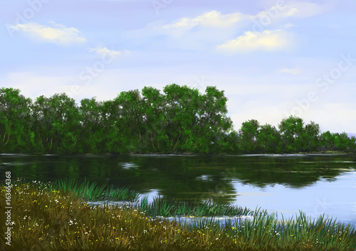 Summer landscape paintings, oil digital art, watercolor
