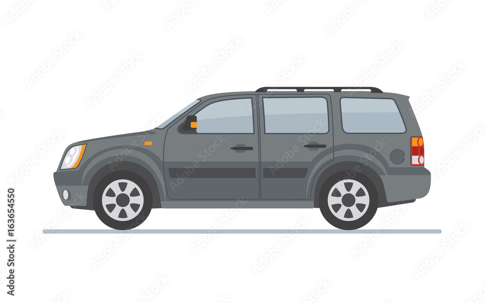 Gray off-road car  isolated on white background. Flat style, vector illustration
