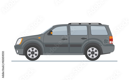 Gray off-road car  isolated on white background. Flat style, vector illustration
