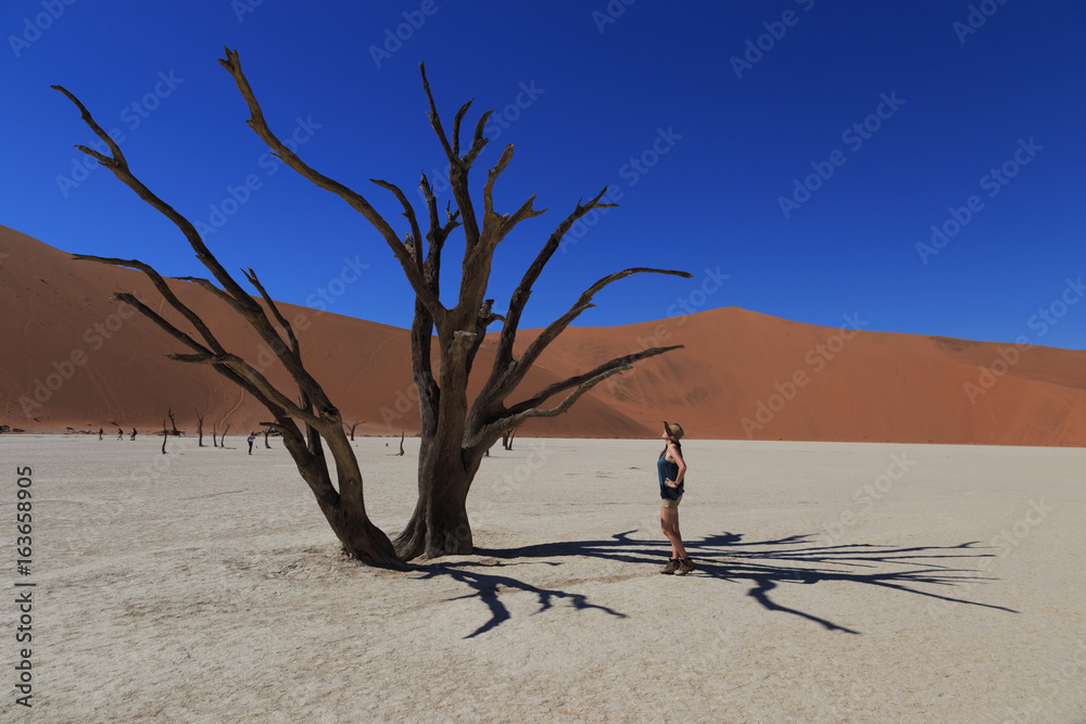 Girl at Deadvlei, Sossusvlei. Namibia, Africa Girl at Deadvlei, Sossusvlei. Namibia, Africa