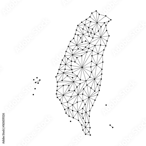 Taiwan map of polygonal mosaic lines network, rays and dots vector illustration. © elenvd