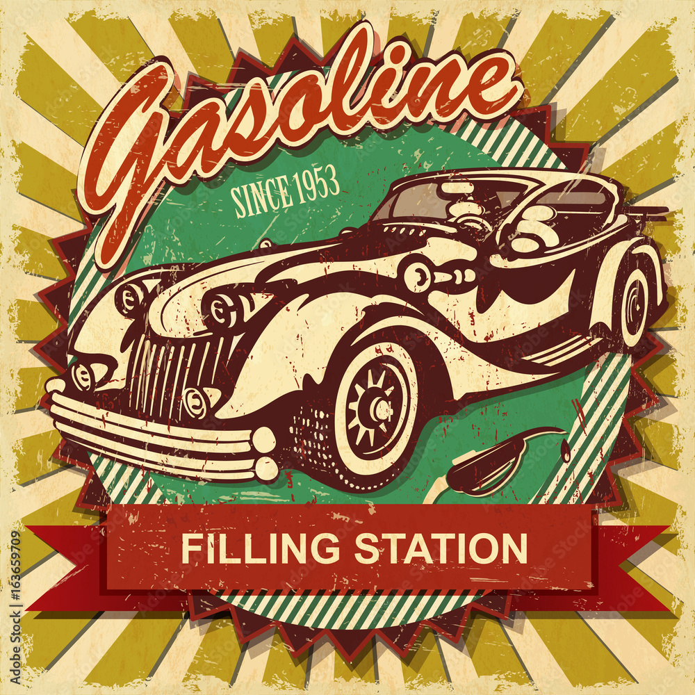 Fototapeta premium Filling station retro poster
