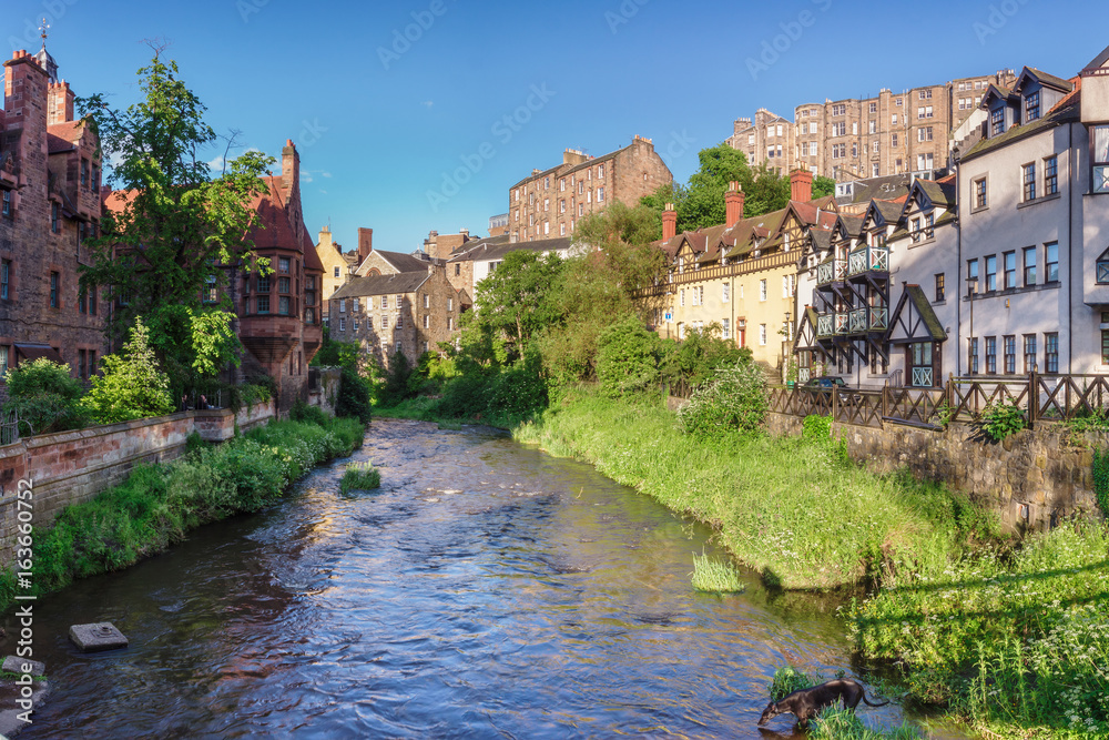 The picturesque Dean Village with the water of Leith. Edinburgh, Scotland, UK