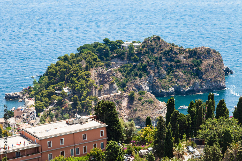 view of cape near Isola Bella island from Taormina