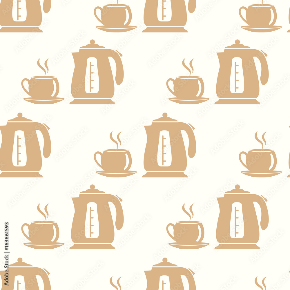 A kettle and a cup. Vector Seamless Background. A kettle and a cup. Vector Seamless Background.