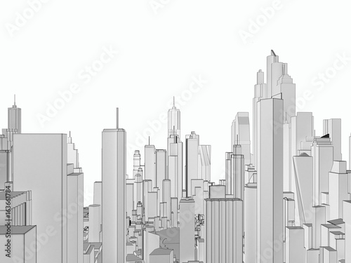 Panorama low poly white city