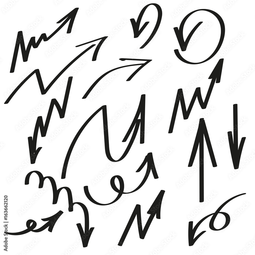 Hand drawn arrows. Vector set