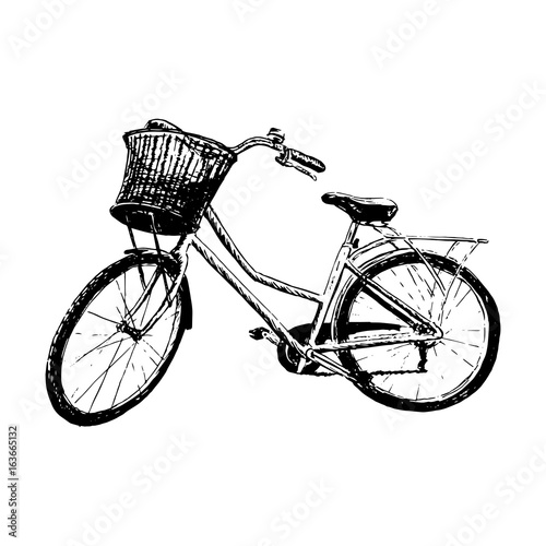 Classic bike silhouette, detailed vector illustration. Vintage hand graphics