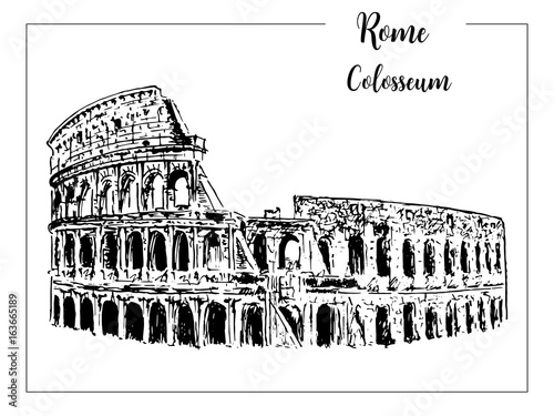 Coliseum. Rome architectural symbol. Beautiful hand drawn vector sketch illustration. Italy. isolated on white