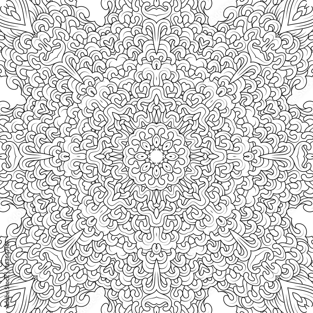 design coloring page, black and white mandala, vector Stock Vector