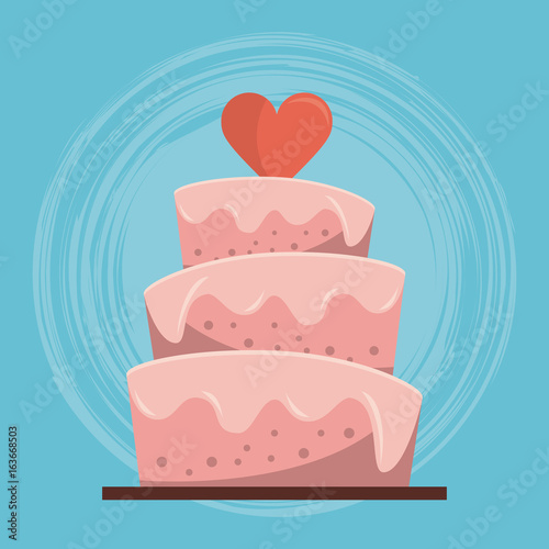colorful background of wedding cake with heart on top