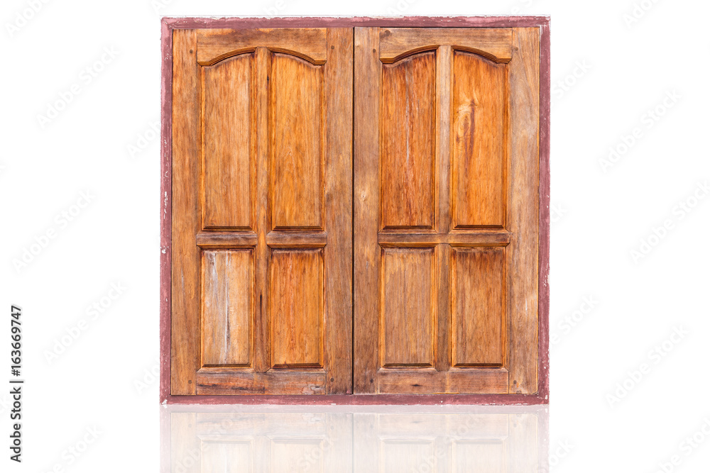 closed  two panel wood window thailand asian style isolated on white.