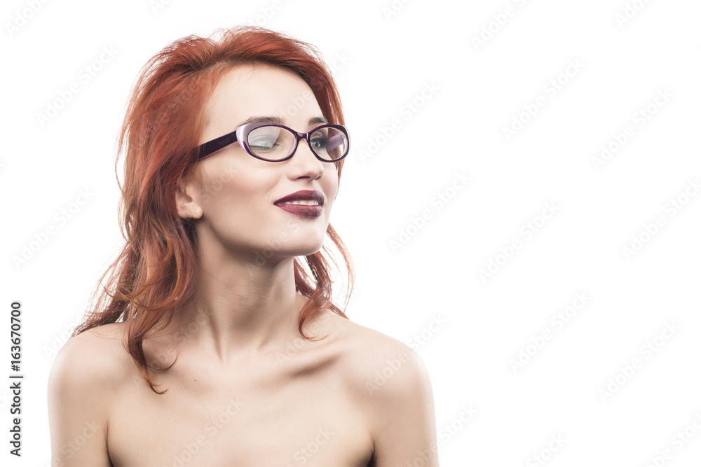 Eyewear glasses woman portrait isolated on white Eyewear glasses woman portrait isolated on white