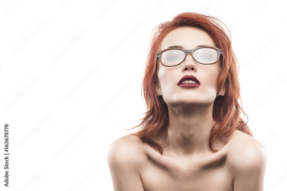 Eyewear glasses woman portrait isolated on white Eyewear glasses woman portrait isolated on white