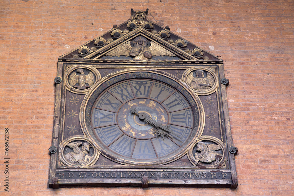 Clock on Palazzo Mercanzia Building; Bologna Clock on Palazzo Mercanzia Building; Bologna
