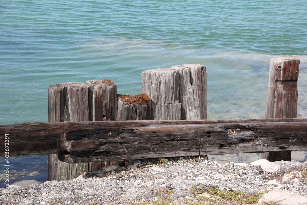 Wooden Posts / close Seven Mile Bridge, Little Duck Key, Florida Keys, USA