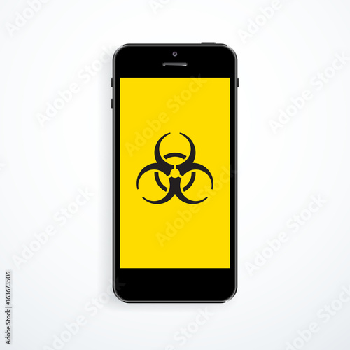 Smartphone virus protection concept. Biohazard symbol on the screen