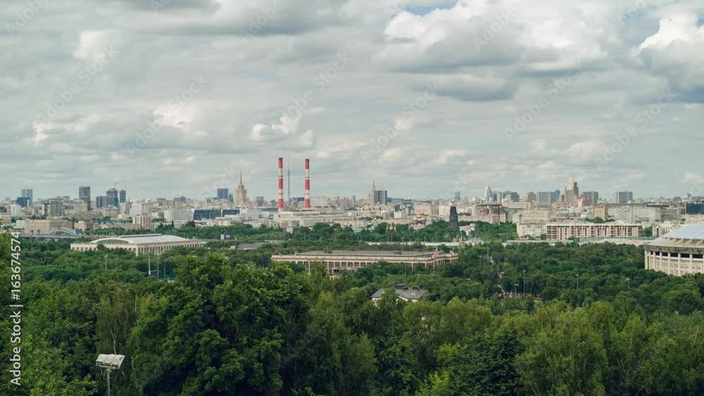 The view on Moscow from Sparrow hills (Vorobyovy Gory). Timelapse. The view on Moscow from Sparrow hills (Vorobyovy Gory). Timelapse.