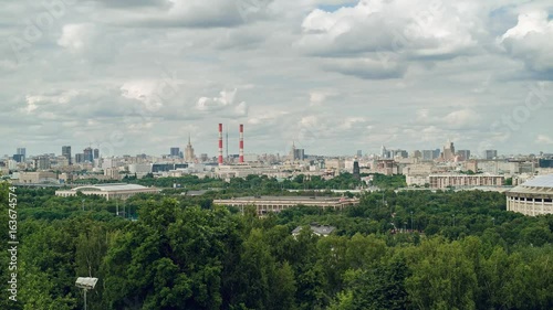 The view on Moscow from Sparrow hills (Vorobyovy Gory). Timelapse.