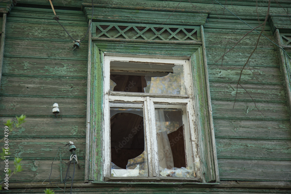 Vintage Russian style broken window glass