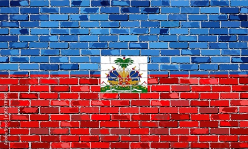 Flag of Haiti on a brick wall - Illustration, 
Haiti flag on brick textured background, 
Abstract grunge mosaic vector