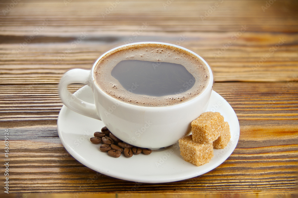 coffee in coffee cup with natural grains coffee in coffee cup with natural grains