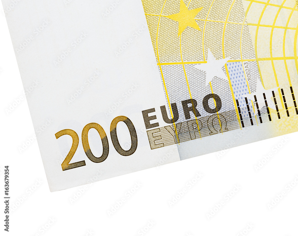 The part of european banknote on white background. The part of european banknote on white background.
