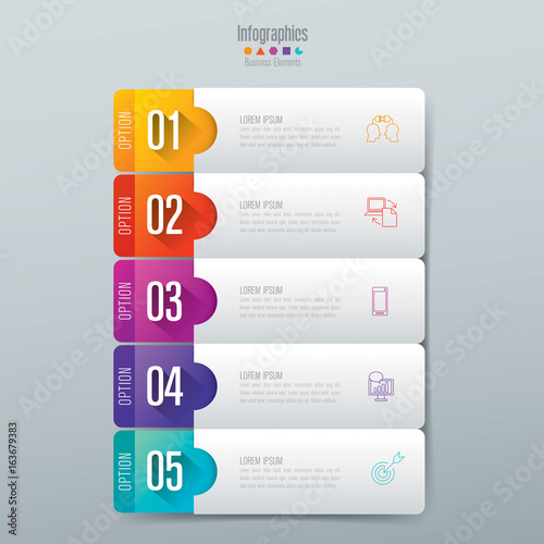 Infographics design vector and business icons with 5 options.