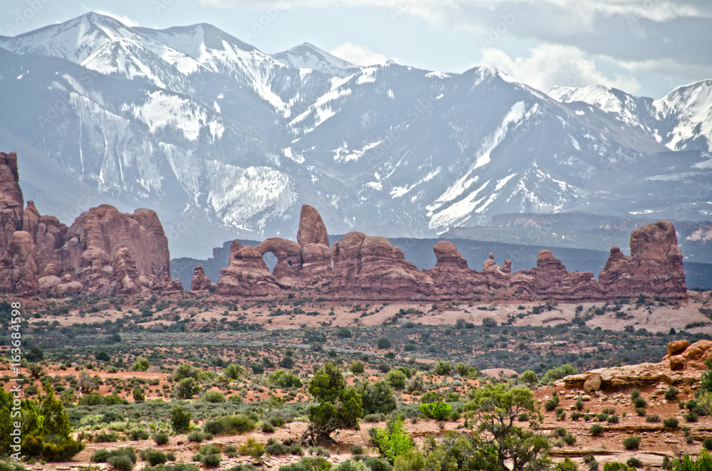 The Windows at Arches and La Sal Mountains Beyond