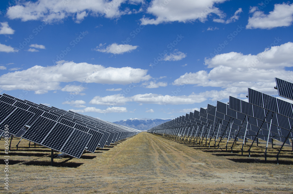 Solar Panels in Power Plant with Sangre de Cristo Mountains