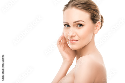 Fotografie Mature woman beauty health care isolated on white