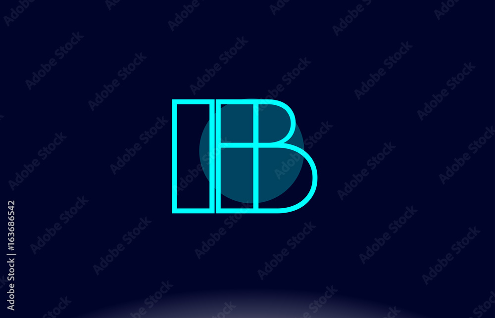 ib i b blue line circle alphabet letter logo icon template vector design