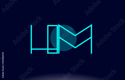 hm h m blue line circle alphabet letter logo icon template vector design