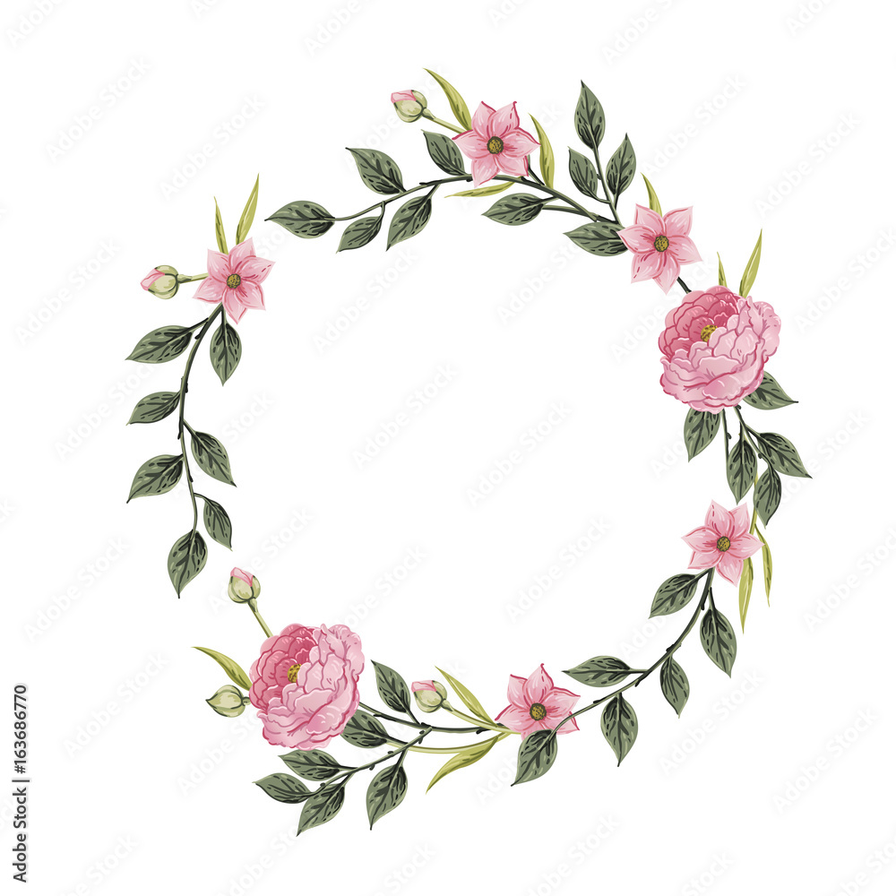 Vector flowers set. Beautiful wreath