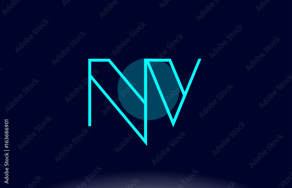 nv n v blue line circle alphabet letter logo icon template vector design