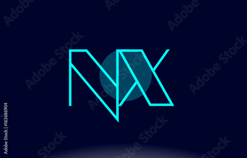 nx n x blue line circle alphabet letter logo icon template vector design