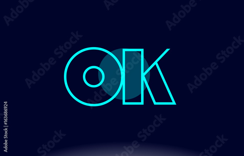 ok o k blue line circle alphabet letter logo icon template vector design