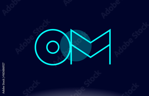 om o m blue line circle alphabet letter logo icon template vector design