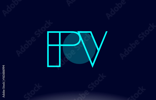 pv p v blue line circle alphabet letter logo icon template vector design