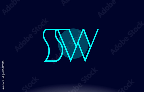 sw s w blue line circle alphabet letter logo icon template vector design