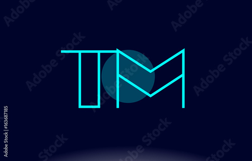 tm t m blue line circle alphabet letter logo icon template vector design