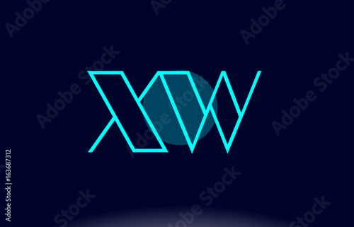xw x w blue line circle alphabet letter logo icon template vector design