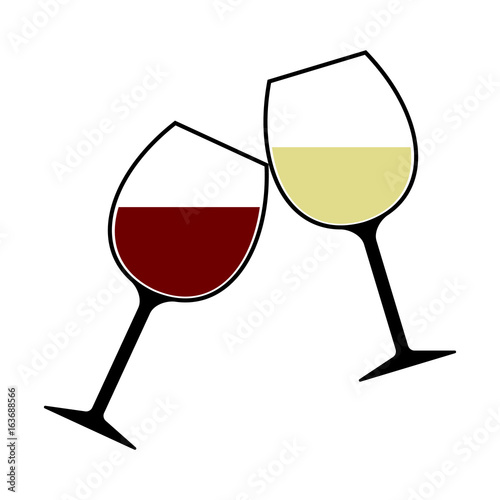 Red and White Wine Glasses Clink Icon Isolated, Cheers