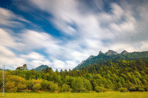 Spring in the Pieniny with Three Crowns mountain in the background, long time exposure © dziewul