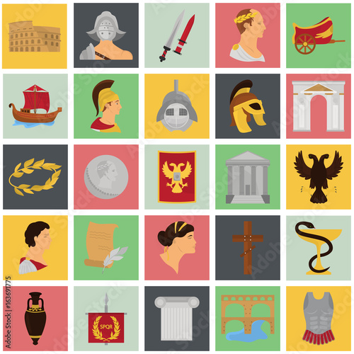 Ancient rome color icons set for web and mobile design
