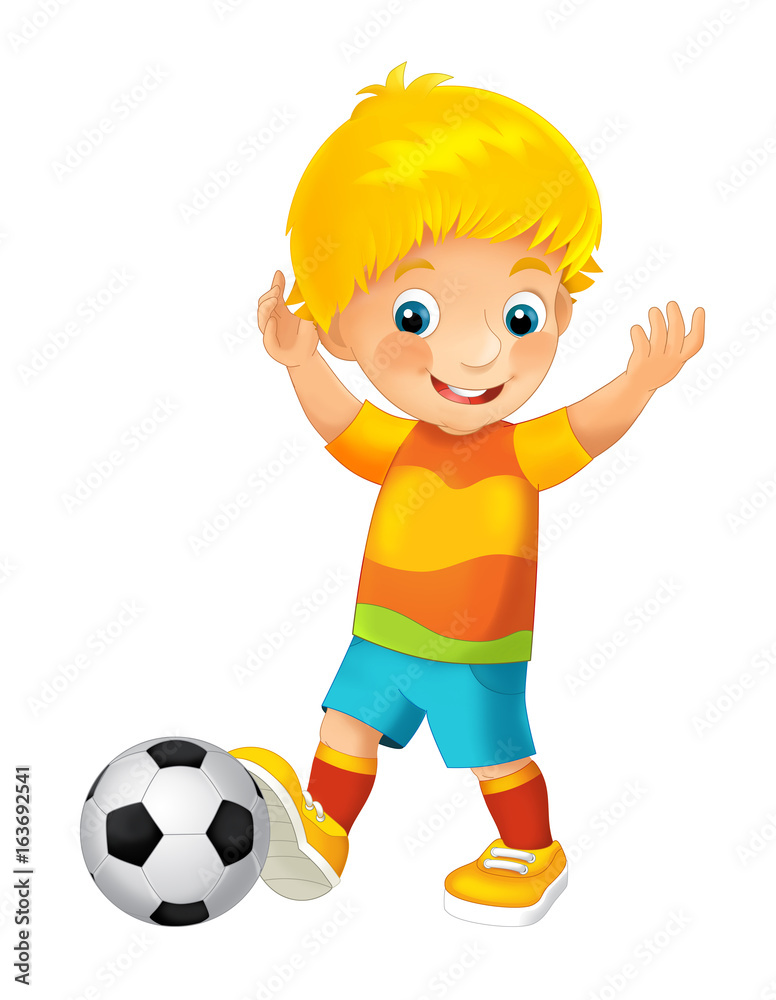 Cartoon boy playing football - sport activity - illustration for children Cartoon boy playing football - sport activity - illustration for children