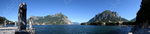 Mediterranean panorama landscape in Italy, Lake Lecco and rocky mountains