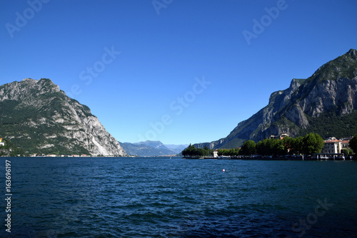 Mediterranean landscape in Italy, Lake Lecco and rocky mountains
